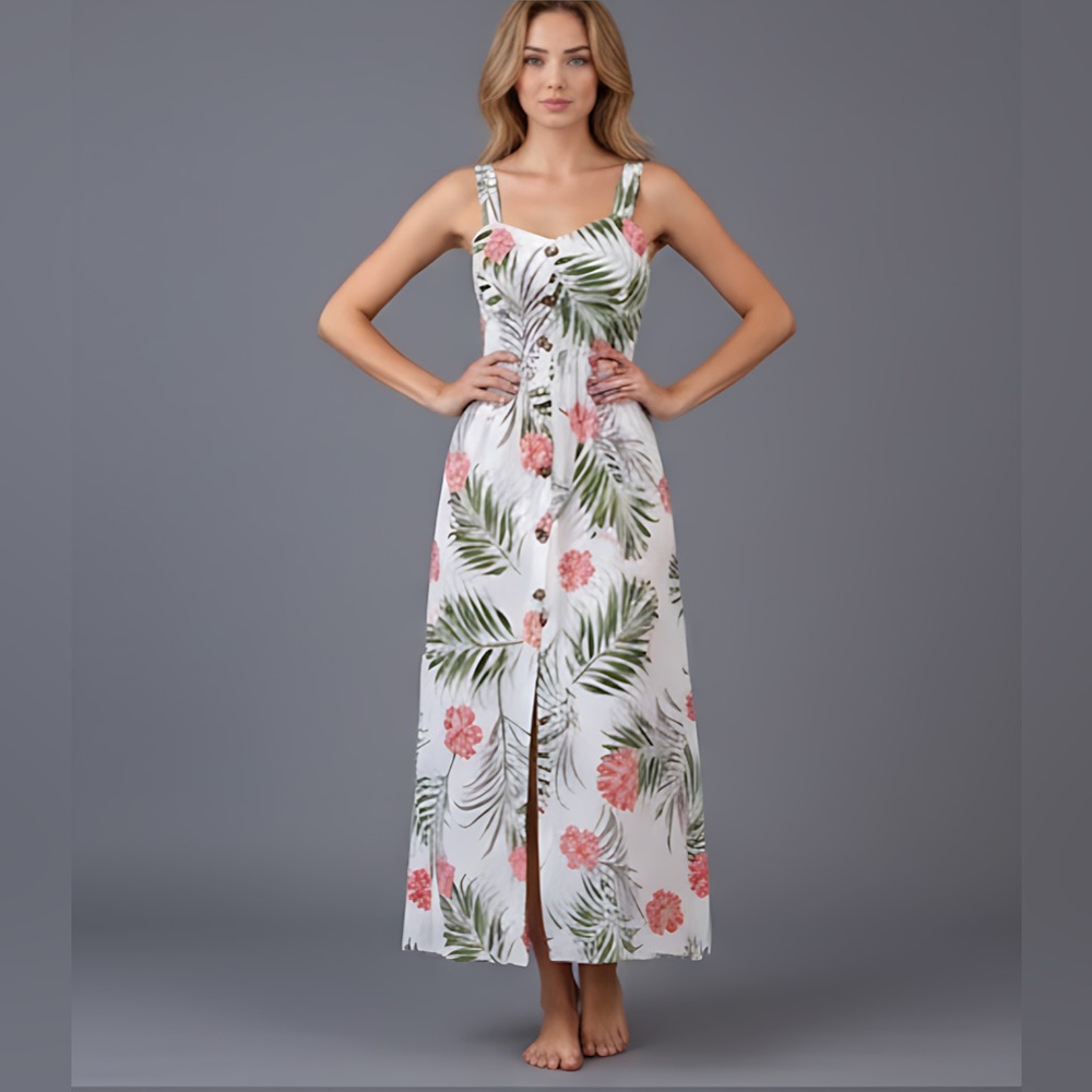 Boho Tropical Print Button Up Cami Dress - Picture 2 of 9